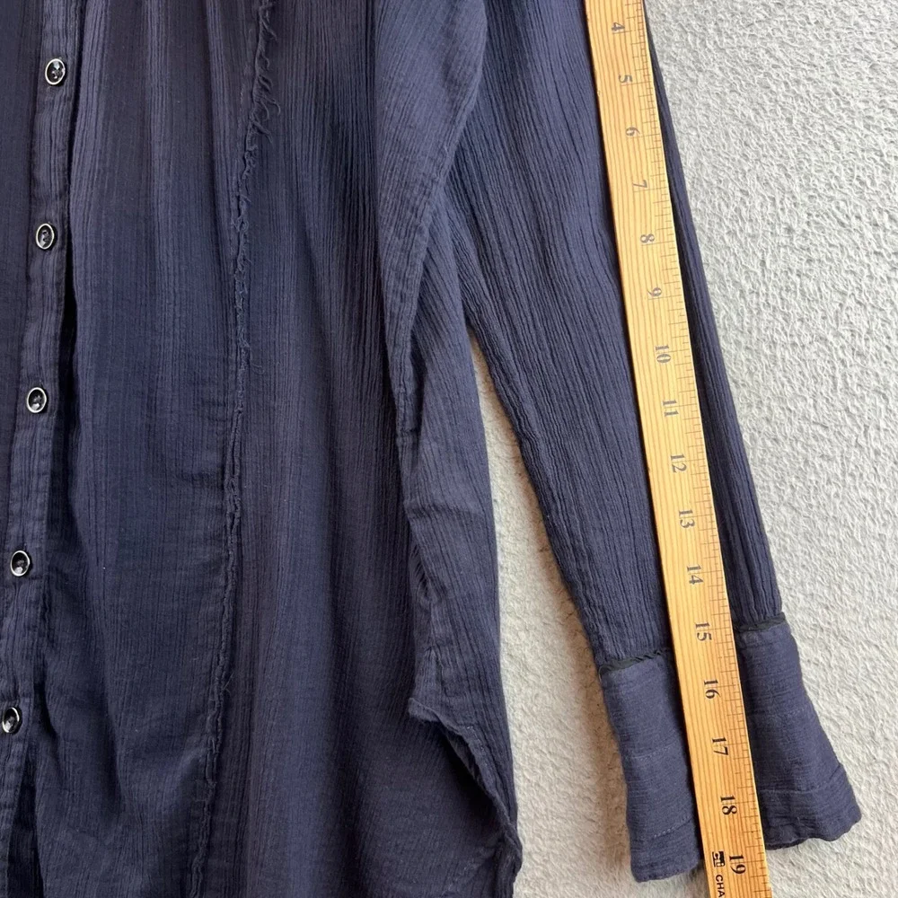 We The Free Free People Navy Blue Lace Pintuck Gauze Button Down Tunic Top M